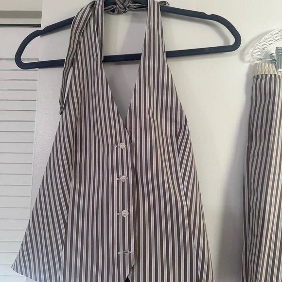 Zara Brown and White Striped Vest and Pants Set - Picture 2 of 6